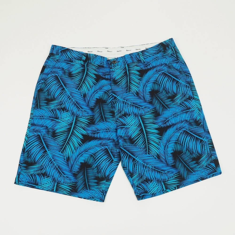 Hreski Palm Leaves Golf Chino Shorts Mens 40 Blue Floral Hawaiian Performance